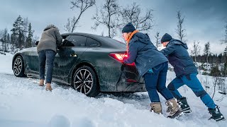 All action, no traction! Electric car 4X4 test on snow and ice.