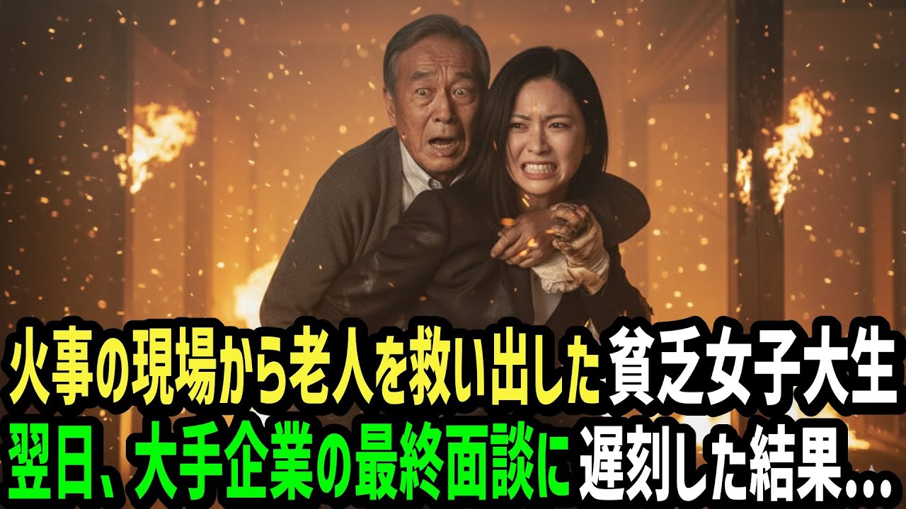 【感動】火事の現場からお爺さんを助けた貧乏女子大学生。翌日、大手企業の最終面談に遅刻した結果...