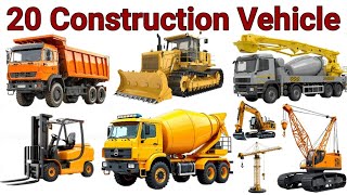 20 Construction Vehicles Names for Kids in Hindi |JCB, Crane, Bulldozer | 20Construction Vehicles