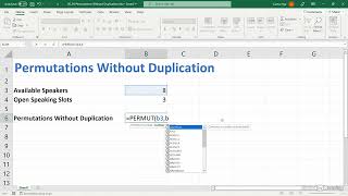 42 - Calculate Permutations Without Duplication - Learning Excel Data Analysis