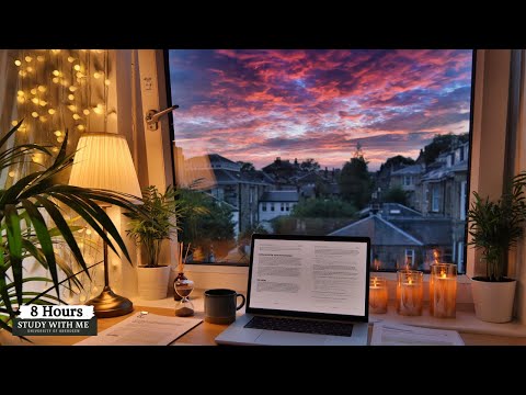8 HOUR STUDY WITH ME on A RAINY DAY | Background noise, 10-min Break, No music, Study with Merve