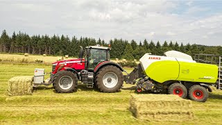 Pressage de foin en pleine campagne bretonne I MF 8730S + Claas Quadrant 5300