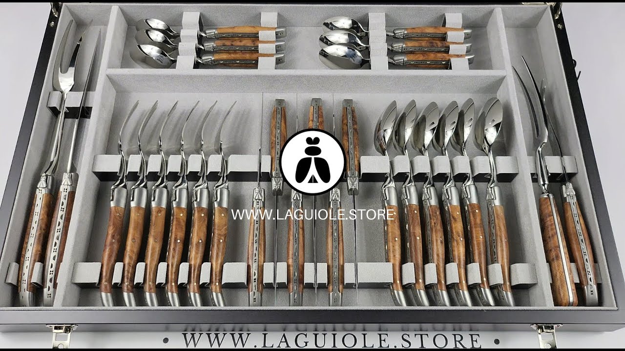 Laguiole Canteen of Cutlery 28 Piece Thuya wood YouTube