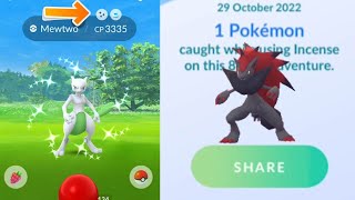 Why lots of cool stuff happening today in daily blue incense?
Shiny Mewtwo spawn in daily incense
shiny Regigigas in daily incense
Cosmoen in daily incense
Shiny Giratina with shadow force is release
Zoroark is disguise with your buddy too/ Why lots of cool stuff happening today in daily blue incense?