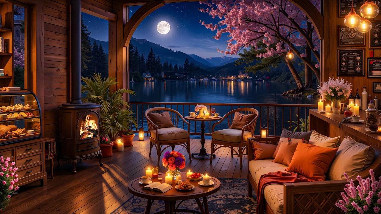 Smooth Spring Night Jazz 🌸 Relaxing Instrumental Music & Cozy Coffee Shop Ambience for a Good Mood