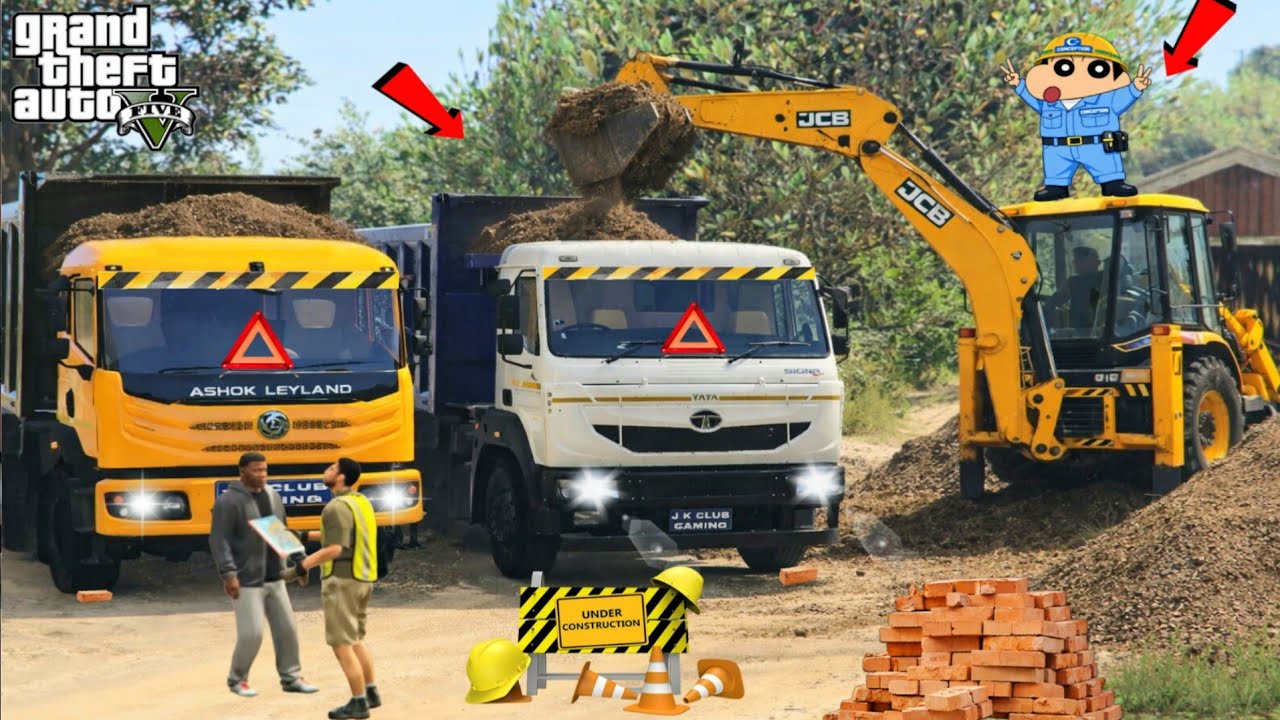 GTA 5 : FRANKLIN AND SHINCHAN DRIVING TATA TIPPER TRUCK AND ASHOK LEYLAND TIPPER TRUCK IN GTA 5