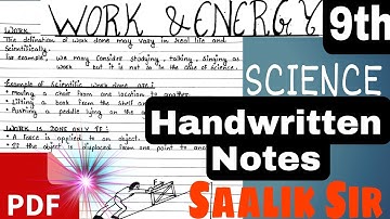 Work and Energy Handwritten Notes pdf class 9th Science Handwritten Notes Chapter-11 Physics saalik