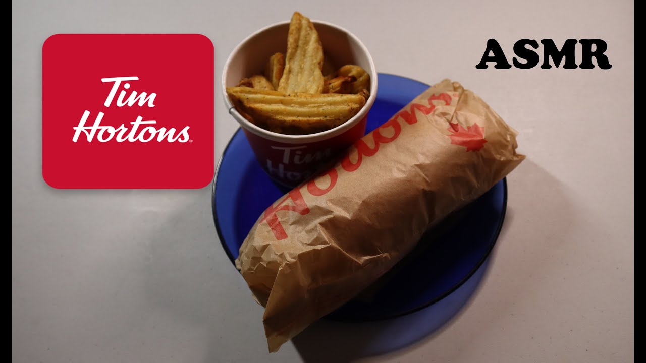TIM HORTONS ROAST BEEF & CHEDDAR SANDWICH & POTATO WEDGES ASMR MUKBANG