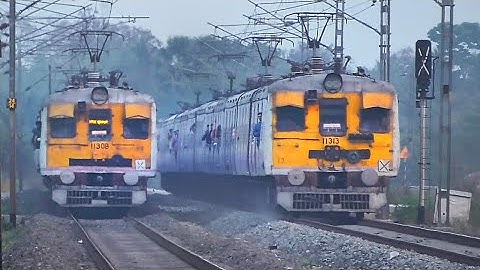 Back to Back Similar Model EMU Local Trains Crossing Side by Side at Perfect Time | Eastern Railways