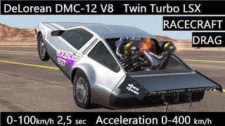 DeLorean DMC-12 V8 Twin Turbo LSX  RACECRAFT  Review Test 0-100km/h 2,5 sec Acceleration 0-400 km/h