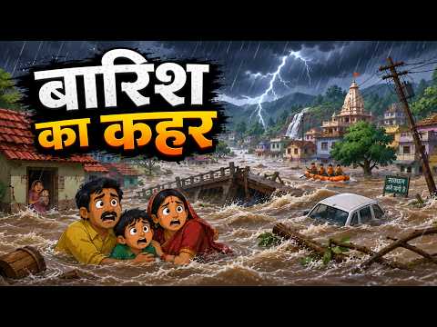 बारिश का कहर 🌧️ | एक गाँव की दर्दनाक कहानी | दिल छू लेने वाली एनिमेशन कहानी