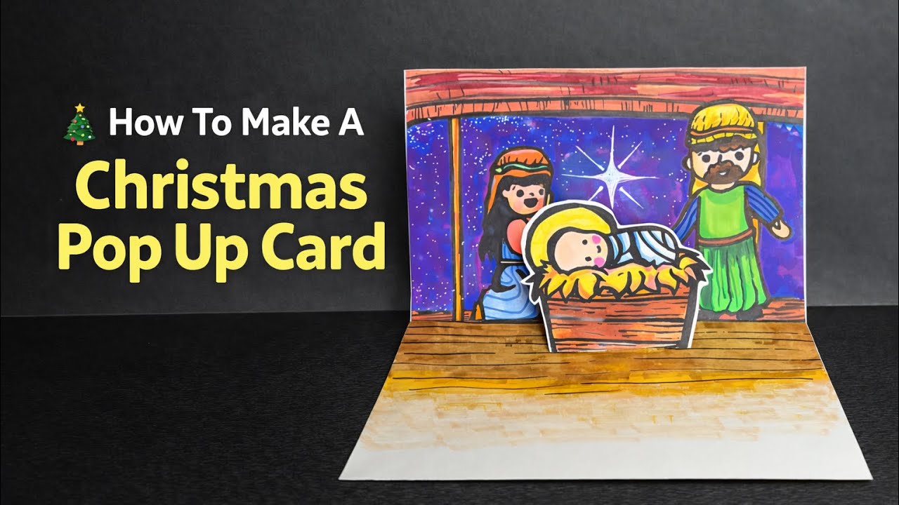 How To Draw The Christmas Nativity | How to Draw Baby Jesus In A Manger | DIY Christmas Pop Up Card 