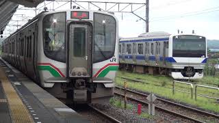 東北本線 白河駅 下り普通Ｅ７２１系着発 Ｅ５３１系試運転留置 2017.08.16