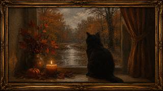 Cozy Rainy Autumn Window & Black Cat Vintage Oil Painting | 2 HOURS | 4K Framed TV Art Screensaver screenshot 5