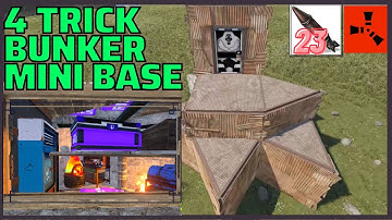 4 Trick Base | Rust Satellite Dbl Bunker | Solo Duo Trio Quad | New Vending + Stairs Bunker Tutorial