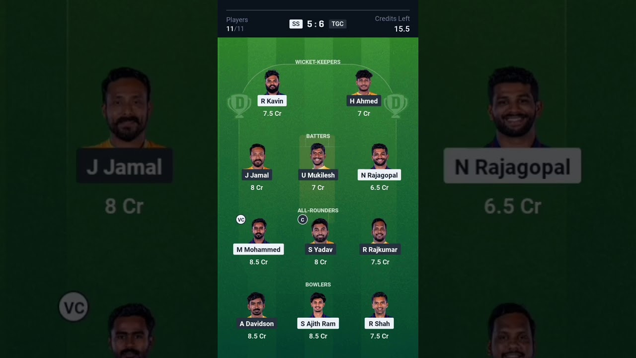 SS vs TGC Dream11 Prediction ! Salem Spartans vs Trichy Grand Cholas Dream11 Team ! TNPL T20