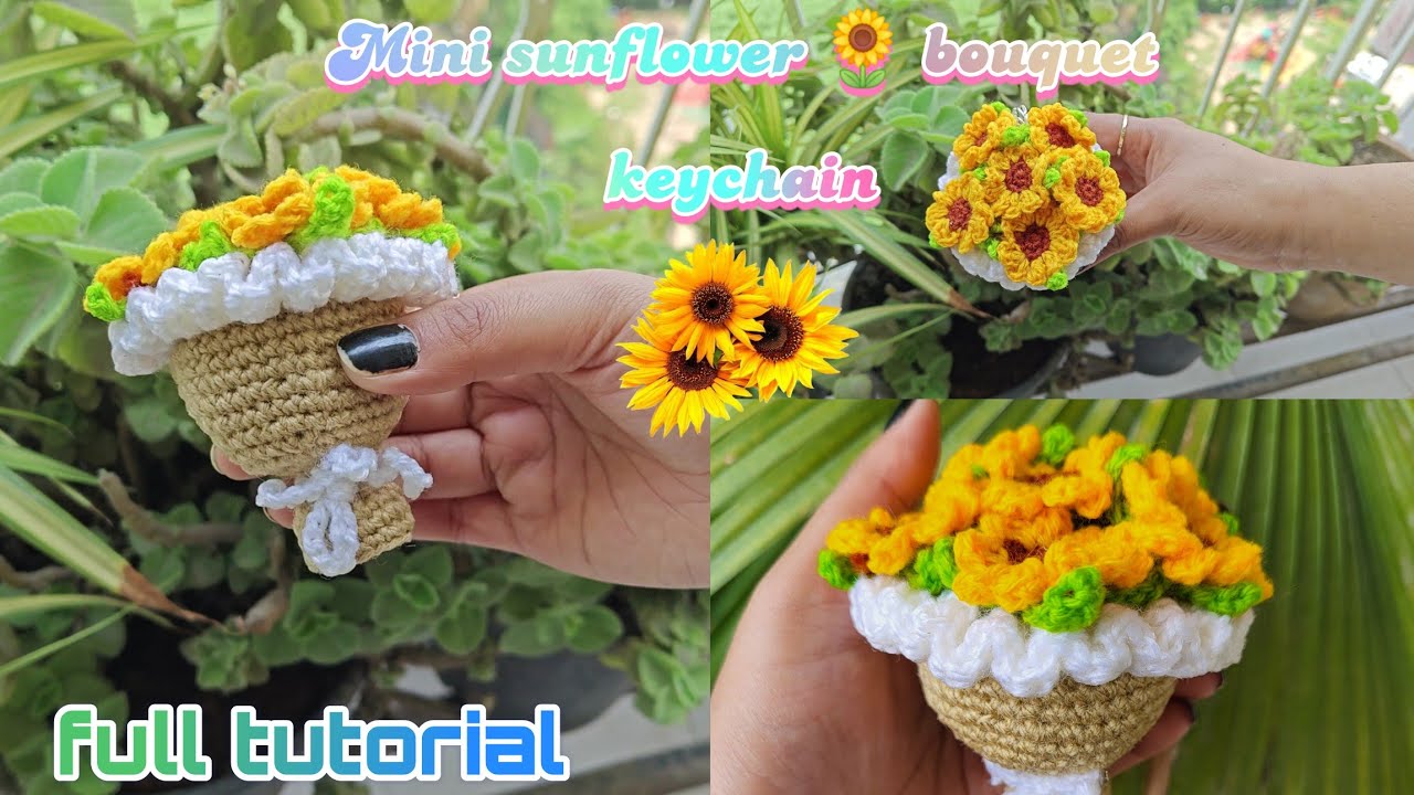 Crochet mini sunflower bouquet keychain |beginners friendly tutorial ...