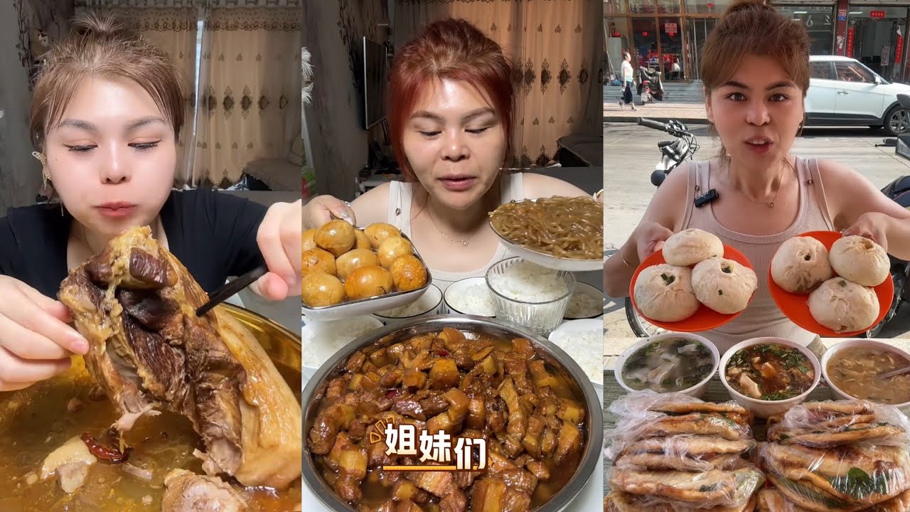 Mukbang #: Eat pig brain belly pork, Fried skewers #mukbang #pork #yummy #noodles 