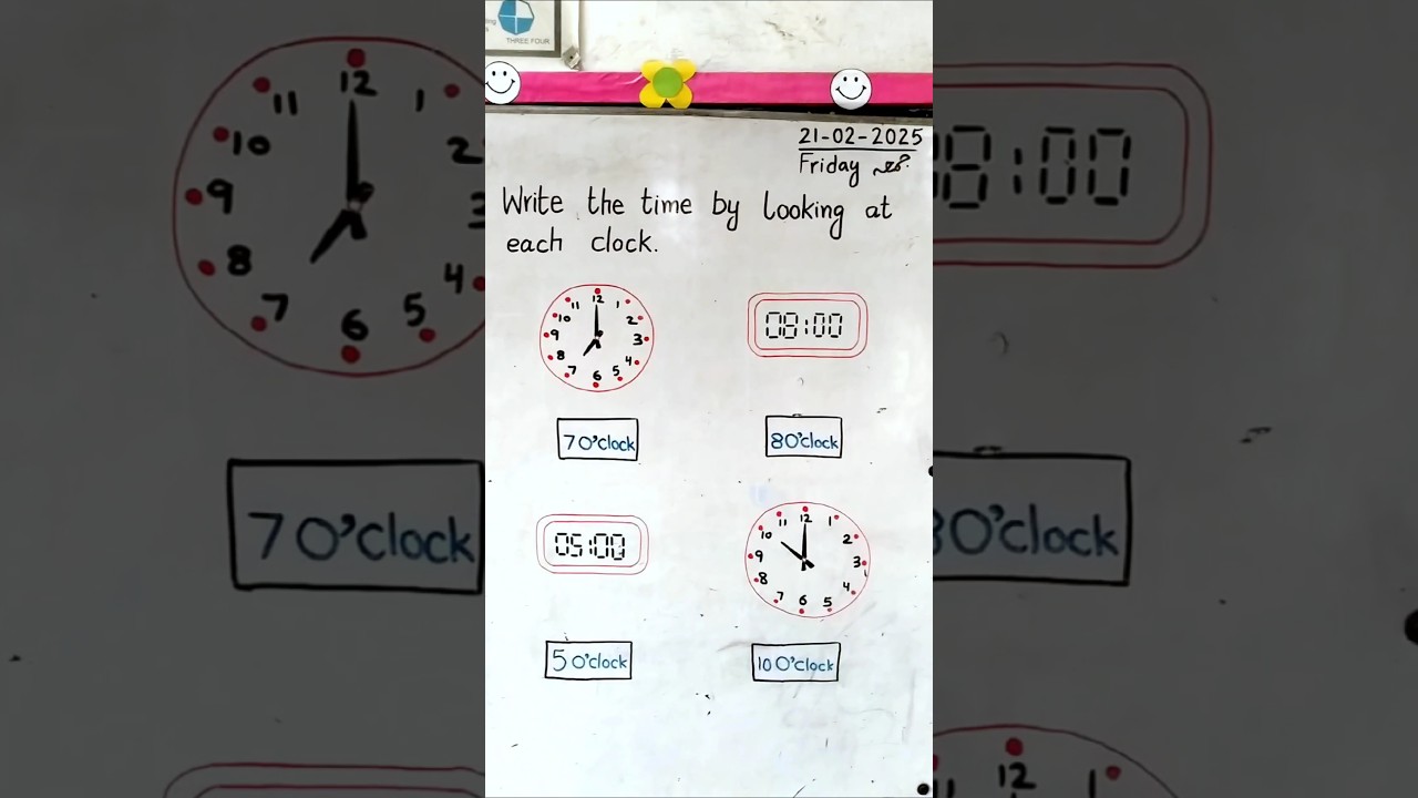 Analog and Digital Clocks Drawings | Whiteboard Time Telling Activity | Grade-1 Math