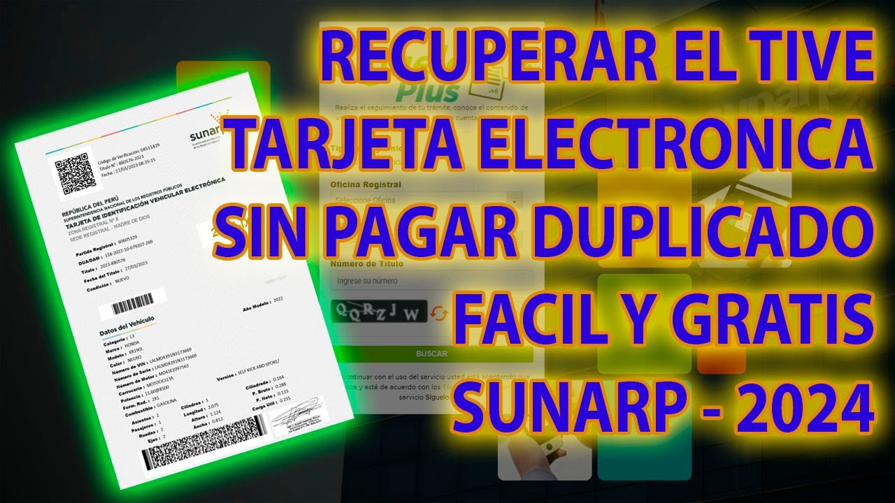 RECUPERAR TIVE (TARJETA DE IDENTIFICACION VEHICULAR ELECTRONICA) SIN PAGAR DUPLICADO SUNARP - 2024