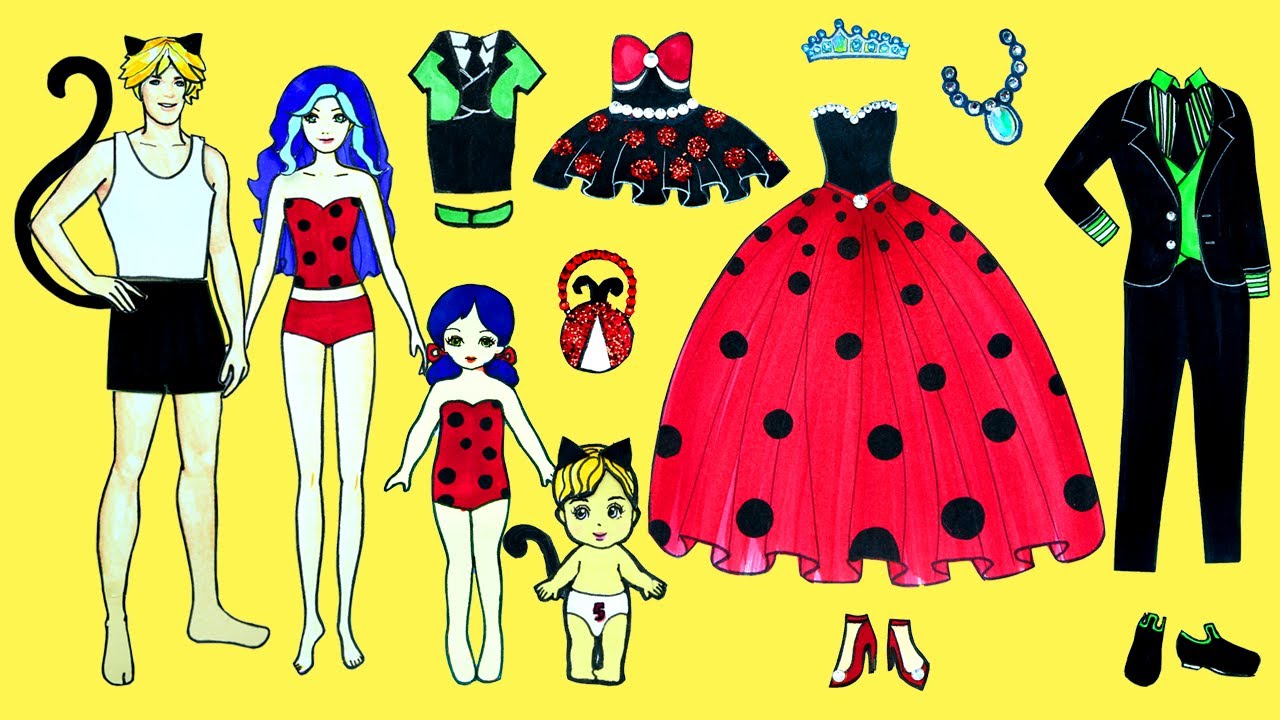 Muñecas De Papel De Vestir Nuevos Disfraces Para Ladybug Y Catnoir Family || Belleza De Muñecas YouTube