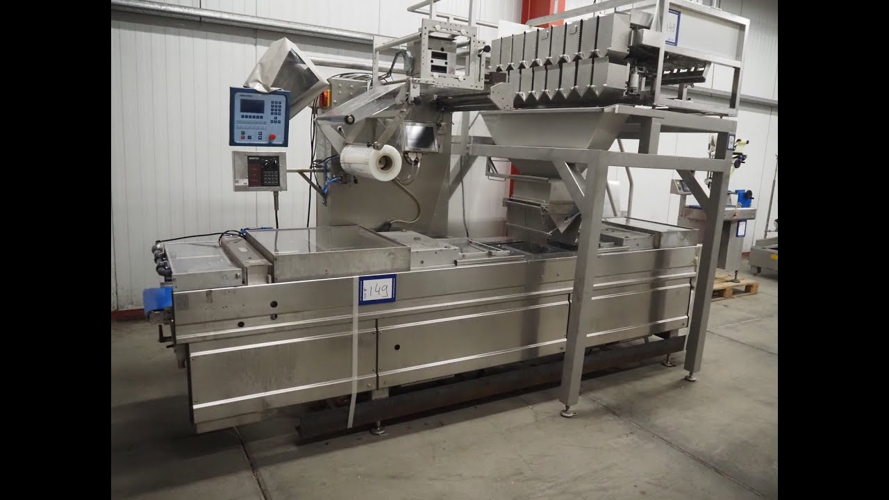 Linear Thermoformer 1941-352: Newtec linear weigher with Multivac thermoformer - YouTube