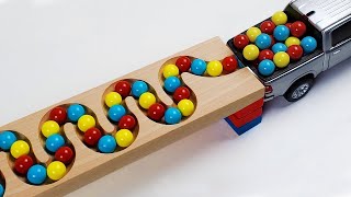 Marble Run Race ASMR  HABA Slope, Wooden Track , Colorful Balls, Dump Truck, Garbage Truck 01