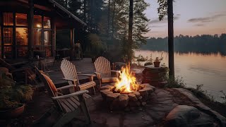 Peaceful Campfire Atmosphere with Lakeside Forest Scene | White Noise for Sleep and Relaxation