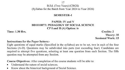 B.Ed 1st Semester Pedagogy of Social Science Syllabus 2024 GNDU University | B.Ed Syllabus 2025