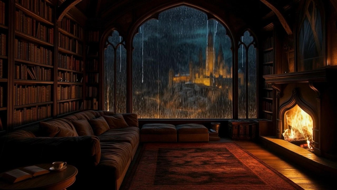 Dark Castle Rain at Night 🌧️ Cozy Fireplace Sounds for Deep Sleep & Relaxation (No Ads)