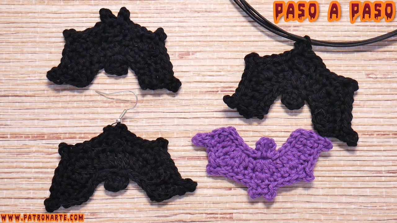 Murciélago de Crochet para Accesorios de Halloween (Pendientes, Colgantes, Guirnaldas, Bolsas...)