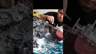 Miniature Truck Rescues Ship from Ocean Cliff 😱 Realistic Diorama Magic! #Shorts