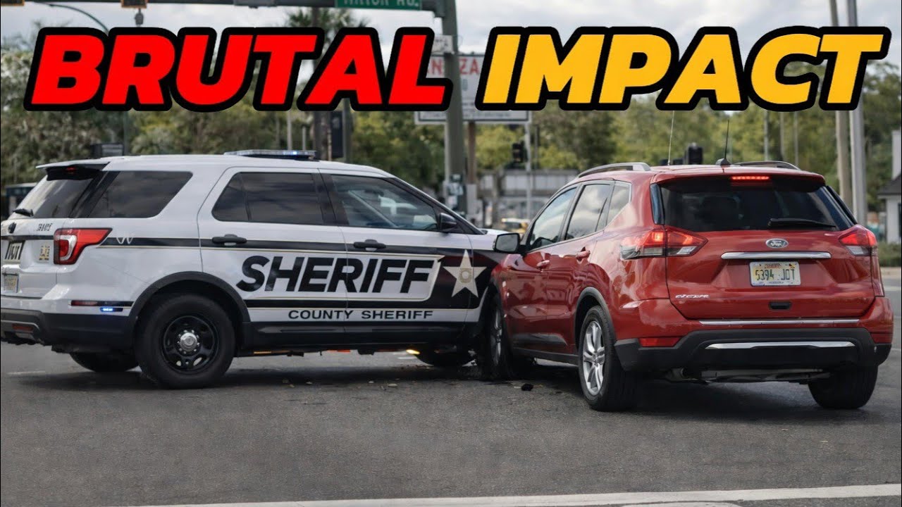 SPEEDING SUV SLAMS INTO POLICE VEHICLE IN HARD IMPACT - YouTube