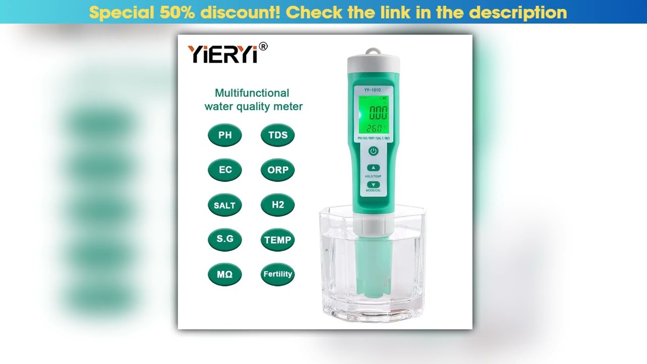 Yieryi TDS EC PH Salinity Meter ORP H2 SG TEMP Water Quality Monitor Solution Fertilizer