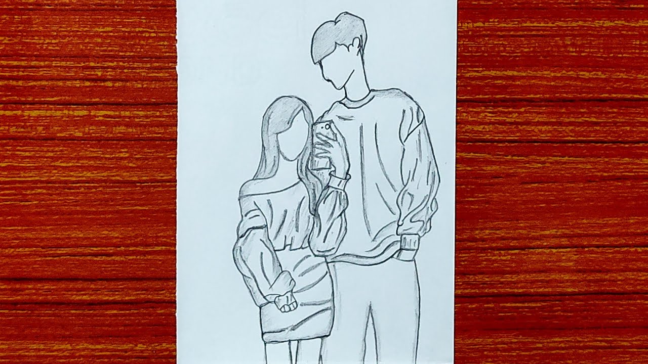How to draw Couple drawing / couple selfie drawing /H2 Art🎨