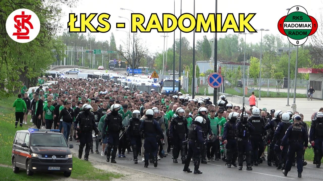 ŁKS ŁÓDŹ - RADOMIAK: Incydent przed meczem, przemarsz kibiców Radomiaka i akcja Policji oraz SOK