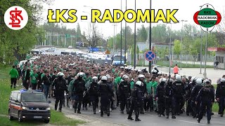 ŁKS ŁÓDŹ - RADOMIAK: Incydent przed meczem, przemarsz kibiców Radomiaka i akcja Policji oraz SOK