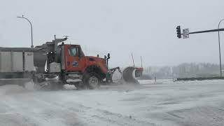 Snow plough during Blizzard in Minot, North Dakota