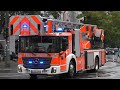 [ELW wendet - Folgealarm über Funk!] ELW C-Dienst, DLK &amp; Doppel HLF Feuerwehr Düsseldorf Wache 1