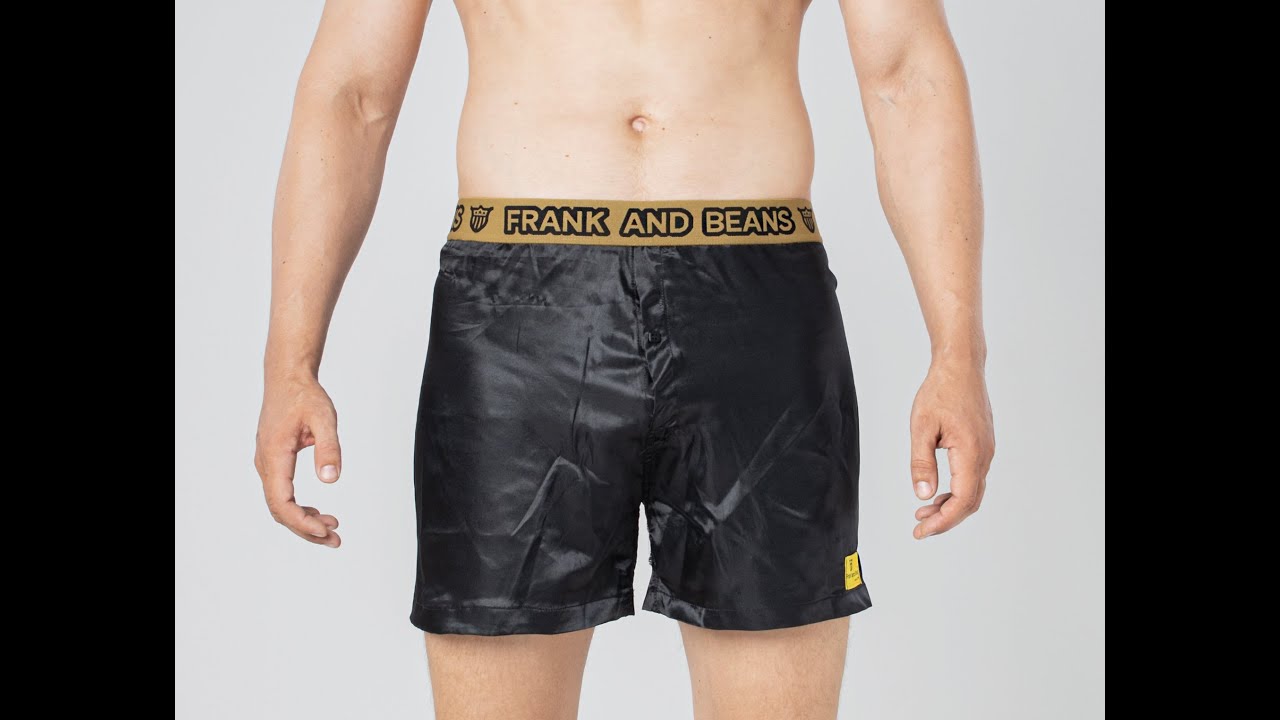 Frank and Beans Underwear Black + Gold Satin Boxer Shorts October 2020 Mens Release Australia