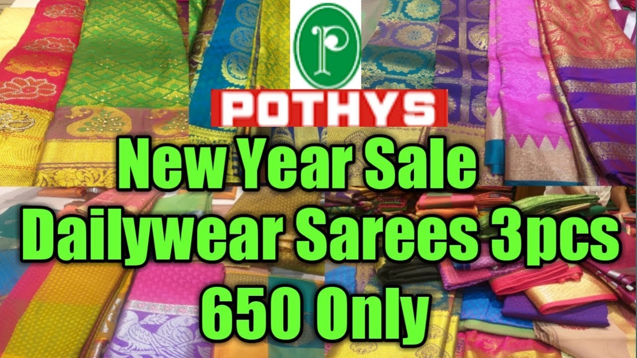 Pothys New Year Sale Daily Wear Sarees 3pcs 650 Only 1+1 Combo