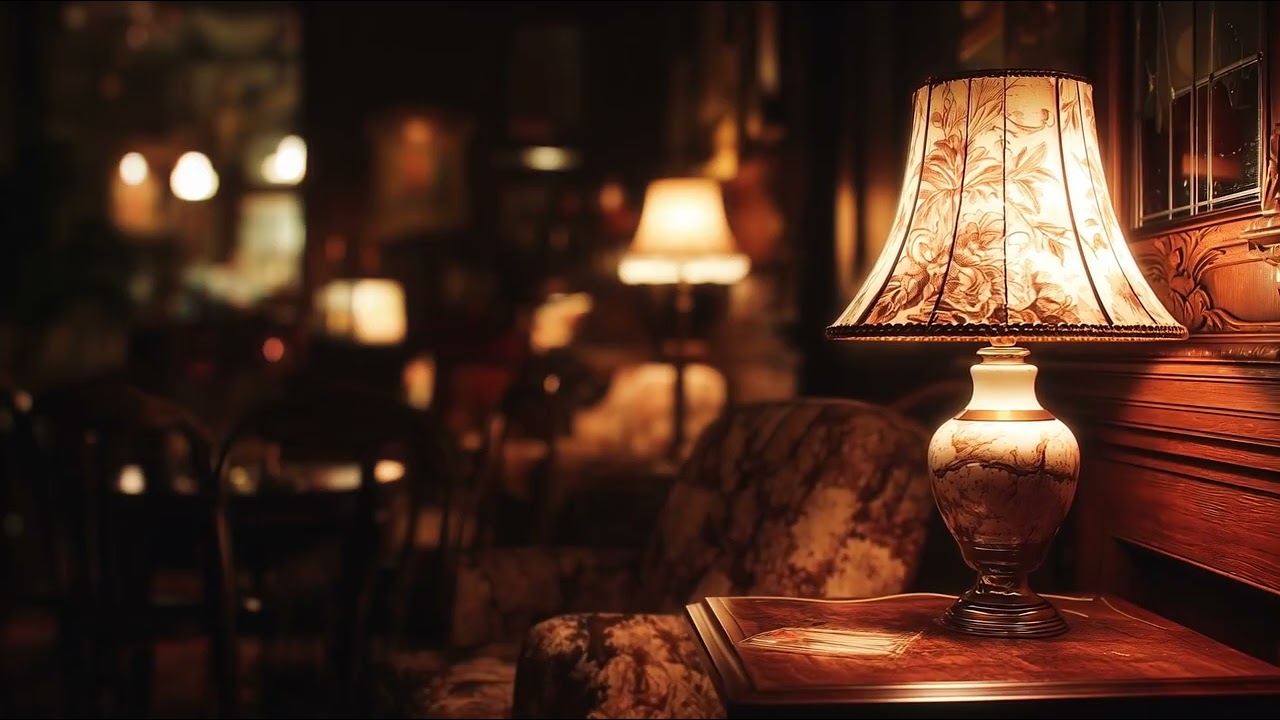 Cozy vintage lounge vibe with softly glowing lamp 🛋️| oldies playing for relaxation.