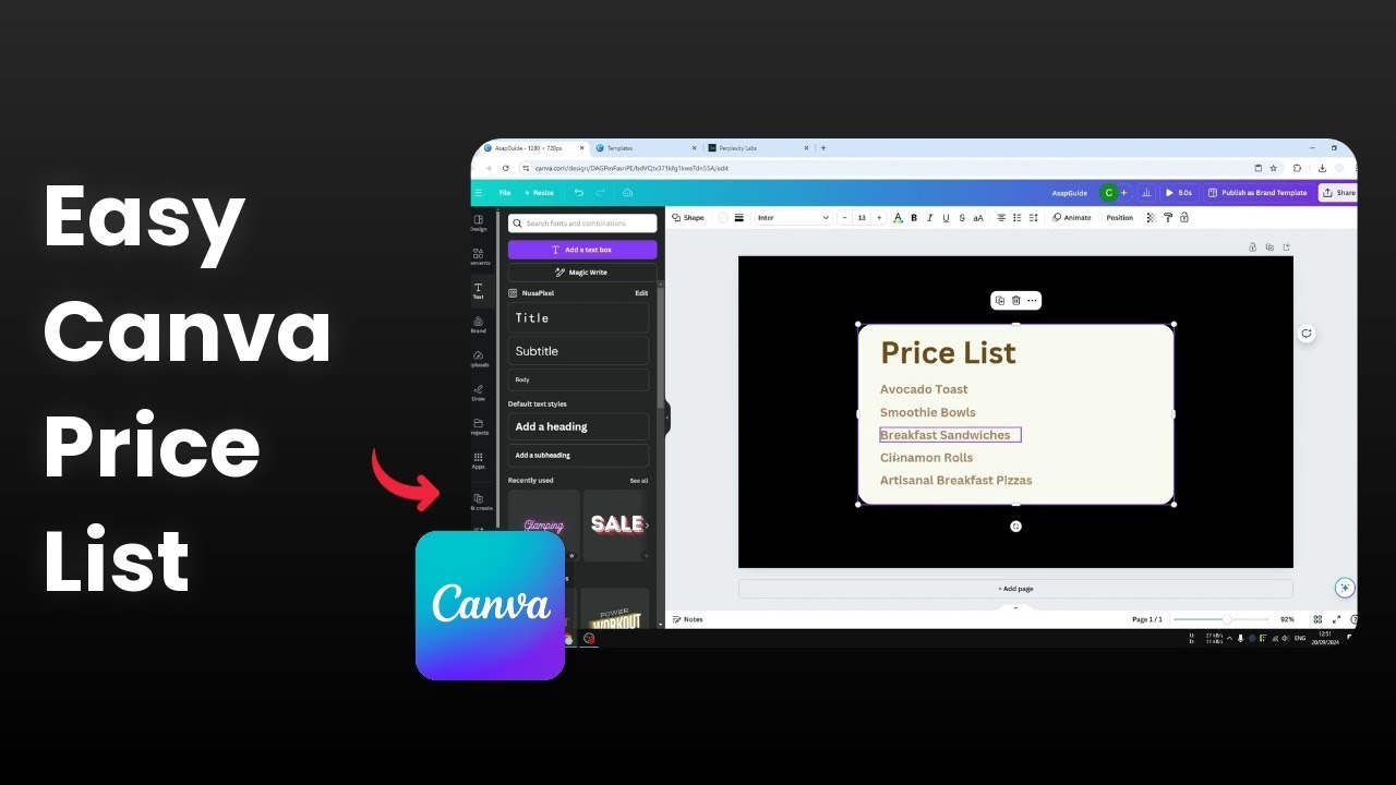How to Create a Simple Price List in Canva
