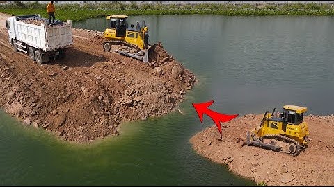 Good Work!! Next Level Build New Road Connection, Operator Bulldozer SHANTUI Push Stone In Water