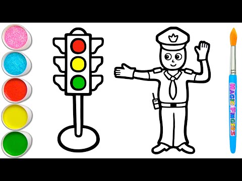 رسم وتلوين شرطي مرور للأطفال تعلم قواعد المرور 387