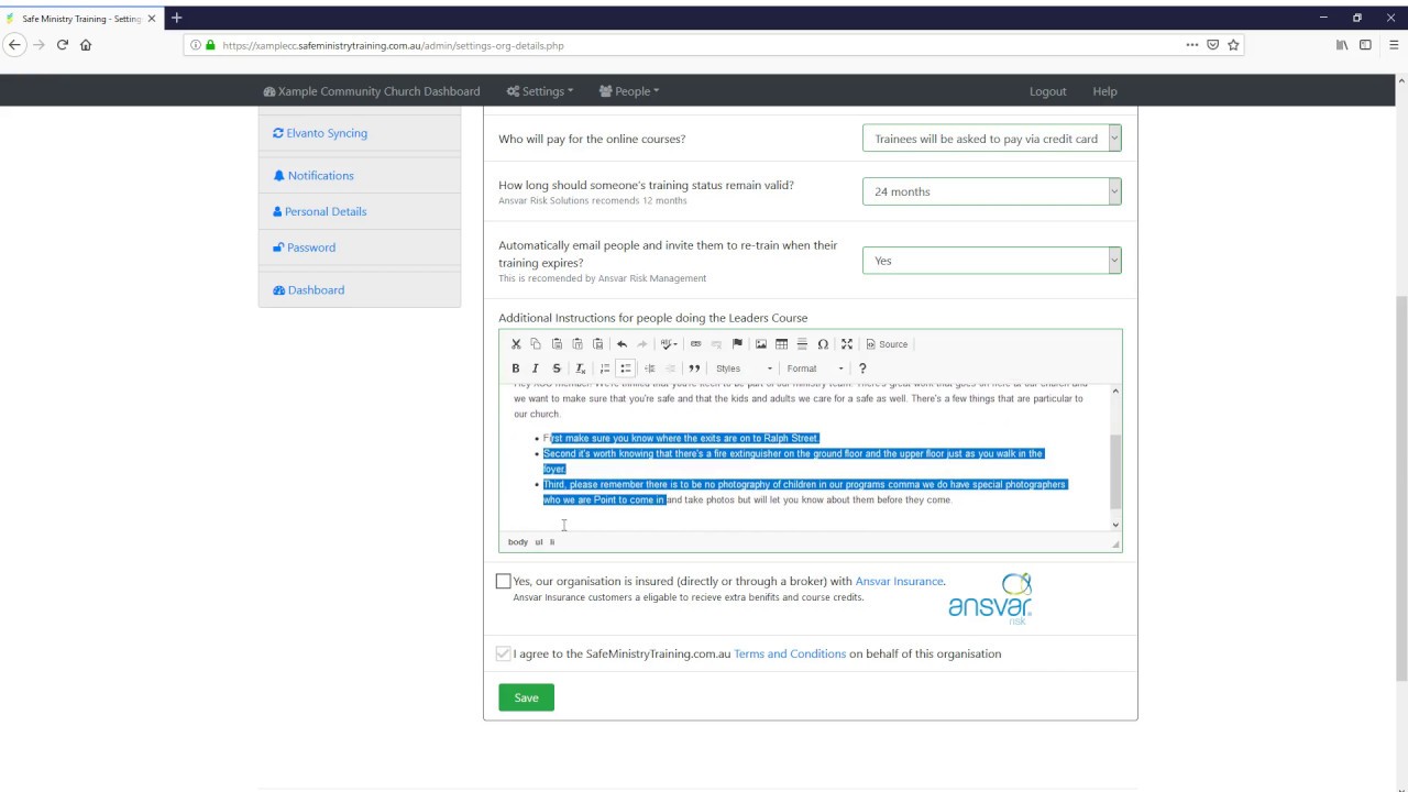 First steps after creating your Church Account at Safe Ministry Training