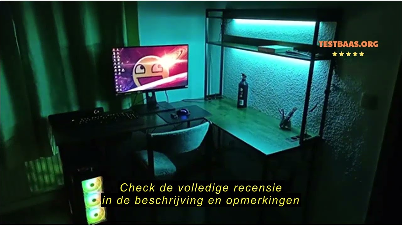 Review ODK Gamingtafel met led, omkeerbaar bureau in L-vorm met 2 stopcontacten en 2 USB-laadpoorten