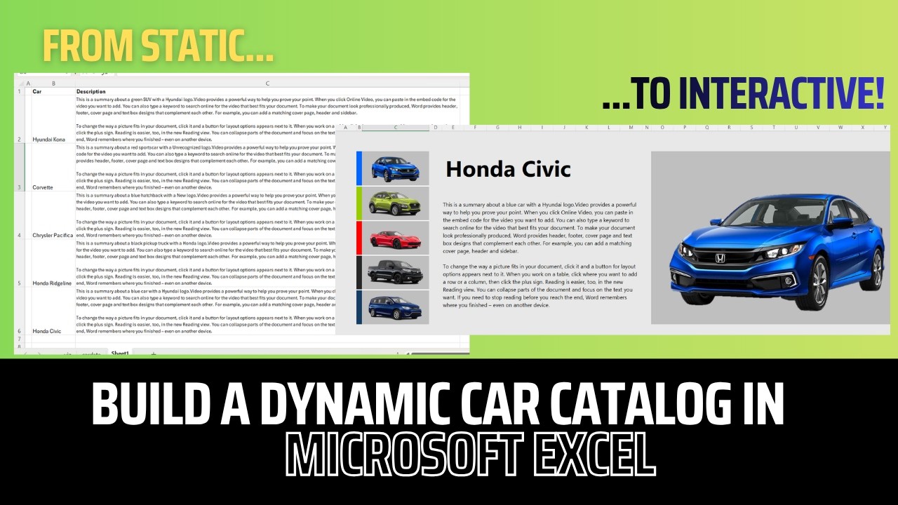 Create a dynamic car catalog in Microsoft Excel - YouTube