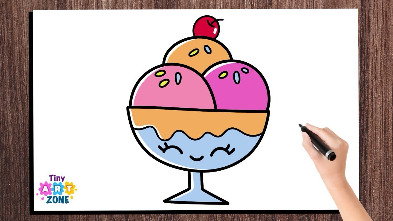 How to Draw a Cute Ice cream Bowl Easy for Kids | Icecream Bowl Drawing tutorial for Kids