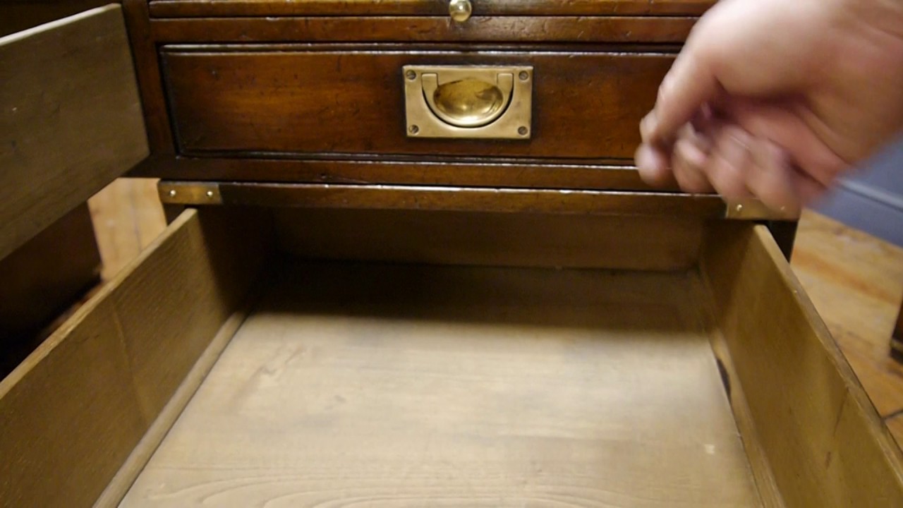 Large Mahogany Military Campaign Twin Pedestal Writing Desk Black Leather Top